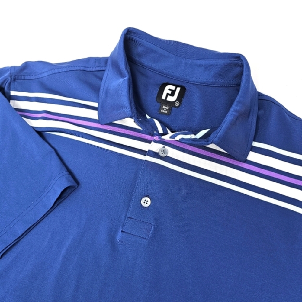 FootJoy Men's Short‎ Sleeve Golf Polo Shirt Blue Striped Size XL No Club Logos.
